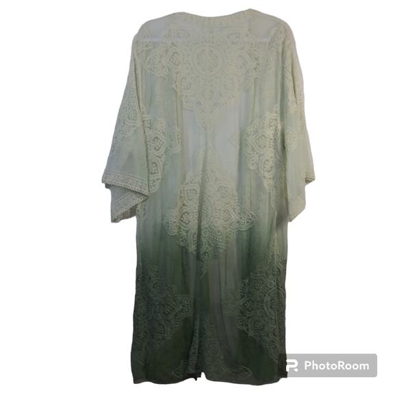 WILD LOVE OMBRE DIP DYED LACE BOHEMIAN KIMONO - SAGE Size OS - Picture 2 of 8